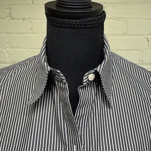 LAUREN, Women’s Charcoal Gray Striped Shirt, Size Small